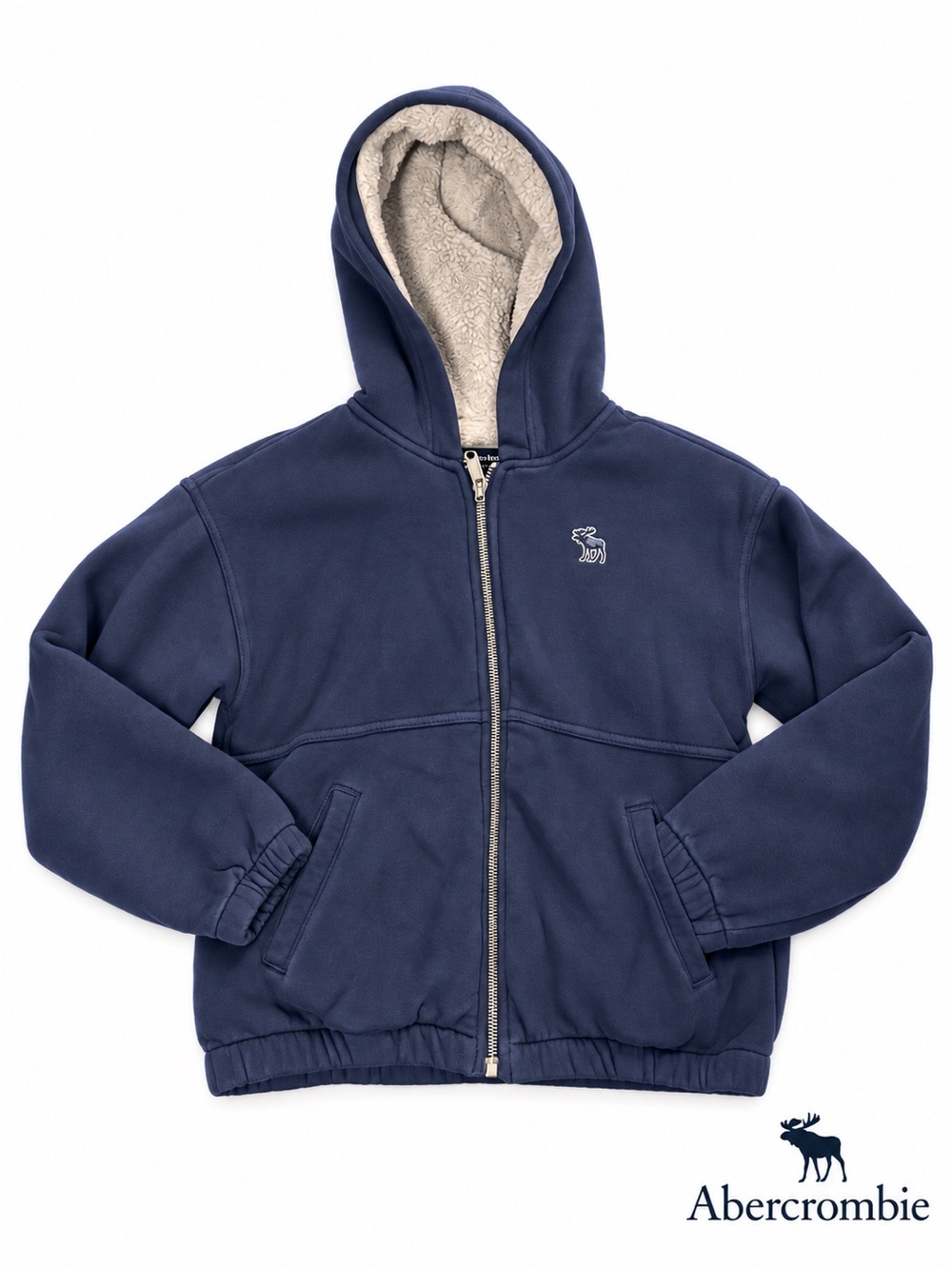 Abercrombie & Fitch Navy Zip-Up Sherpa Hoodie size 9/10